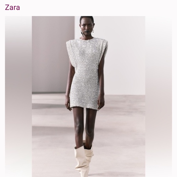 Zara Sparkle Sequin Shoulder Pads  Dress ZW COLLECTION - Picture 12 of 16